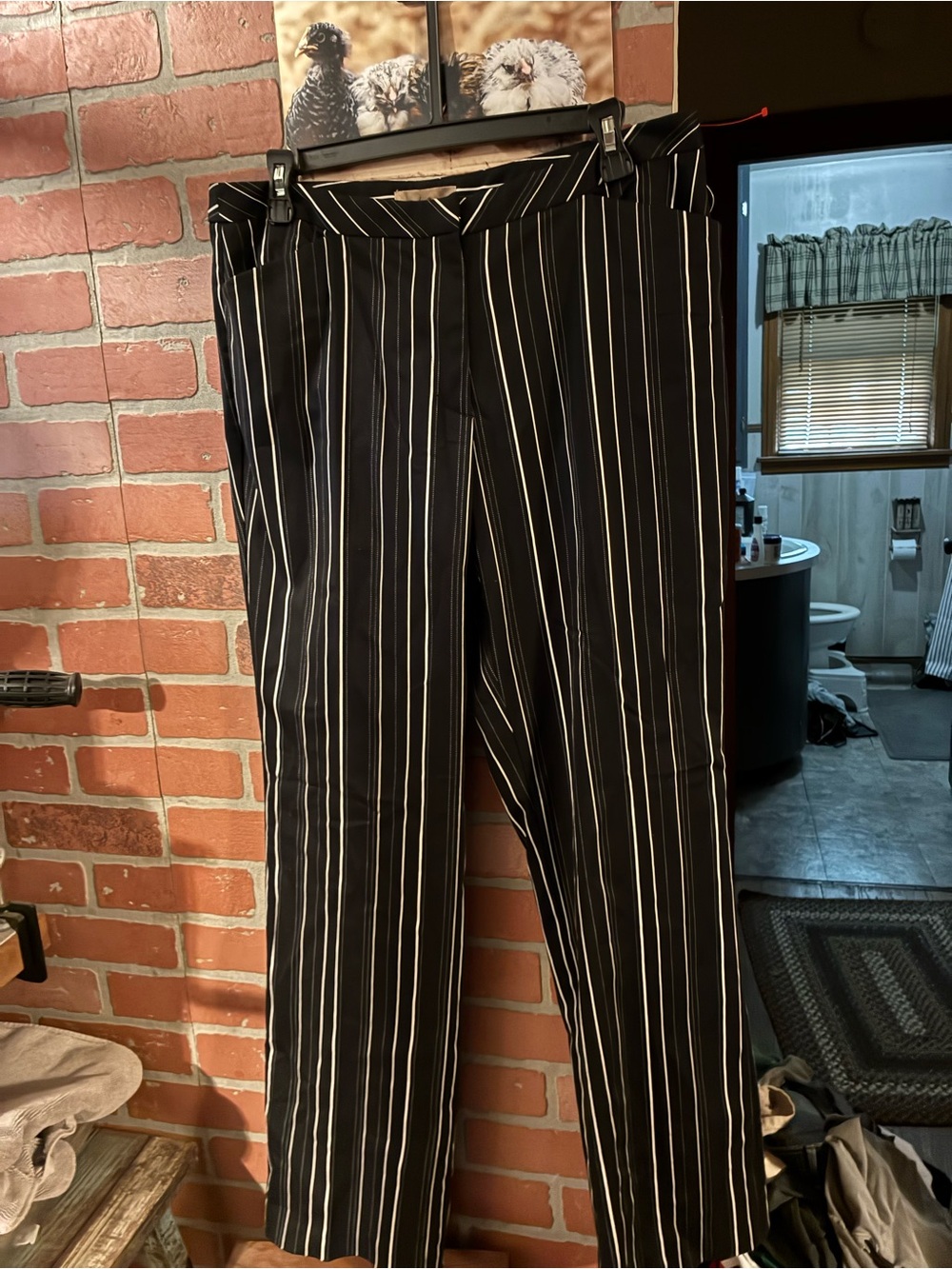 Women's Black Pinstripe Straight-Leg Trousers